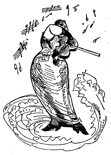 A large woman plays the violin.