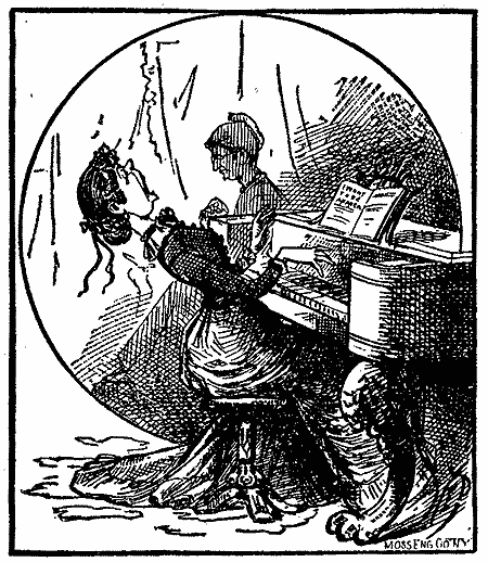 A woman plays the piano and sings enthusiastically.