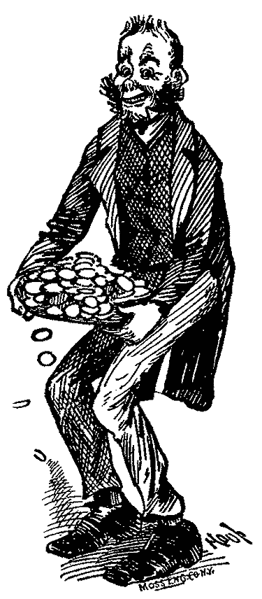 A man holds an overflowing collection plate.