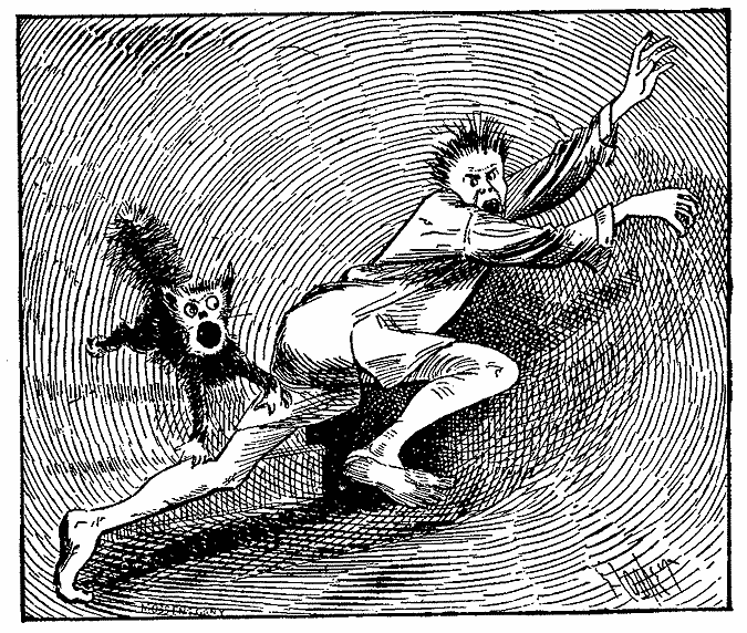 A man and a cat are both yelling.