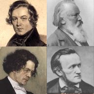 imagen compuesta de cuatro de cabeza y hombros las imágenes de hombres del siglo XIX. Dos son bien afeitado, uno tiene una barba completa y uno tiene patillas.