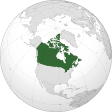 Proyección de América del Norte con Canadá en verde