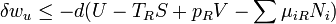 \ Delta w_u \ le -d (U - T_r S + P_R V - \ sum \ mu_ {iR} N_i) \,