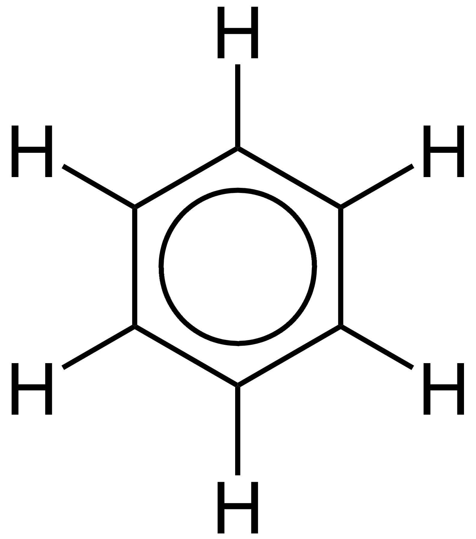 Estructura de benceno con un círculo dentro del hexágono