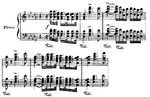 Un thème musical corde notée sur deux portées.