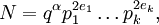 N = q ^ {\ alpha} ^ {p_1 2e_1} \ ldots p_k ^ {} 2e_k,