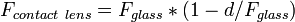 F_ {contacts \ lentille} = {F_ verre} * (1 -d / F_ {} verre)