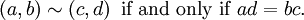 \ Left (a, b \ right) \ sim \ left (c, d \ right) \ mbox {si et seulement si} ad = bc.