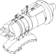 Un diagramme d'un module de ligne Priroda de la station spatiale comprenant un grand cylindre avec un cône peu profond, avec une tubulure de chargement, monté à une extrémité. Une grande antenne en forme de cuvette est monté sur le côté du cylindre.