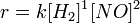 r = k [H_2] ^ 1 [NO] ^ 2 \,