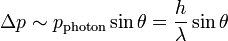 \ Delta p \ sim p _ {\ text {photons}} \ sin \ theta = \ frac {h} {\ lambda} \ sin \ theta