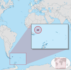 Localisation des îles Falkland par rapport au Royaume-Uni (blanc, en haut au centre).