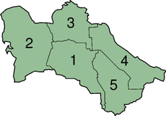 Une carte cliquable du Turkménistan présentant ses provinces.