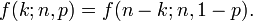 f (k, n, p) = f (n-k; n, 1-p) \, \.!