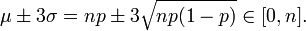 \ Mu h \ 3 \ sigma = np \ h 3 \ sqrt {np (1-p)} \ in [0, n].