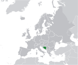 Lieu de Bosnie-Herzégovine (vert) en Europe (gris foncé) - [Légende]