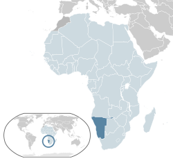 Localisation de la Namibie (bleu foncé) - en Afrique (gris bleu et foncé) - dans l'Union africaine (bleu clair)
