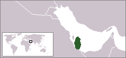 Emplacement et l'étendue du Qatar (vert) sur la péninsule arabique.