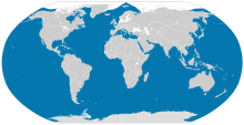Une carte du monde montre les épaulards sont trouvés dans tous les océans, sauf parties de l'Arctique. Ils sont également absents des noirs et de la Baltique Seas.