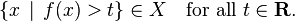 \ {X \, \ mi \, f (x)> t \} \ X \ quad \ text {pour tous} \ t \ in \ mathbf {R}.