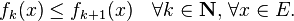 f_k (x) \ leq f_ {k + 1} (x) \ quad \ forall k \ in \ mathbf {N}, \, \ forall x \ dans E.