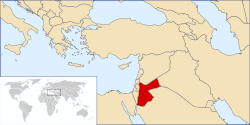 Emplacement et l'étendue de la Jordanie (rouge) au Moyen-Orient.
