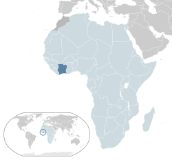 Lieu de Côte-d'Ivoire (bleu foncé) - en Afrique (gris bleu et foncé) - dans l'Union africaine (bleu clair)