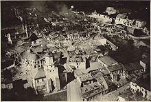 Photo aérienne montrant la ville de Wieluń qui a été détruit par les bombardements de la Luftwaffe le 1er Septembre