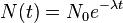 N (t) = N_0 e ^ {- \ lambda t} \,