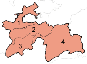 Une carte cliquable du Tadjikistan présentant ses quatre provinces.