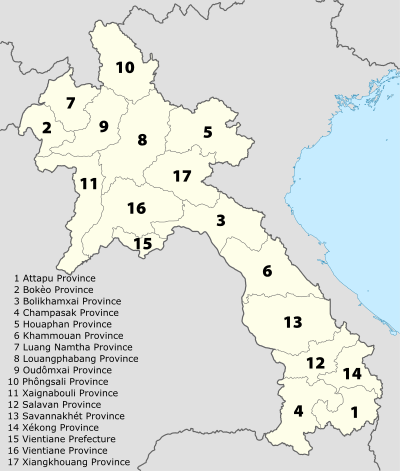 Une carte cliquable du Laos présentant ses provinces.