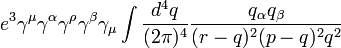 e ^ 3 \ gamma ^ \ mu \ gamma ^ \ alpha \ gamma ^ \ rho \ gamma ^ \ beta \ gamma_ \ mu \ int {d ^ 4 q \ over (2 \ pi) ^ 4} {q_ \ alpha q_ \ beta \ over (RQ) ^ 2 (pq) ^ 2 q ^ 2}