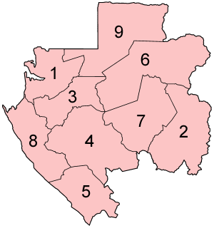 Une carte cliquable du Gabon présentant ses neuf provinces.