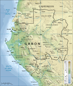 Ombragé carte du relief de Gabon