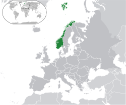 Localisation de la Norvège (vert foncé) en Europe (gris foncé) - [Légende]