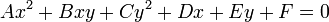 A x ^ 2 + B + C xy y ^ 2 + D + E x y + F = 0 \,