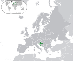 Lieu de Croatie (vert) en Europe (gris foncé)