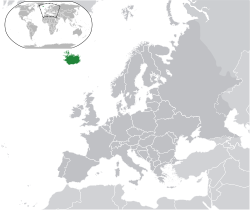 Localisation de l'Islande (vert foncé) en Europe (gris foncé) - [Légende]