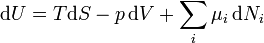 \ Mathrm {d} L = T \ mathrm {d} S - p \, \ mathrm {d} V + \ sum_i \ mu_i \, \ mathrm {d} N_I \,