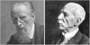 dois homens idosos vitorianas em cabeça e ombros tiros, o primeiro é barbada; o outro é bem barbeado e careca