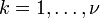k = 1, \ pontos, \ nu