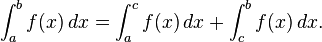 \ Bf int_a ^ (x) \, dx = \ int_a ^ cf (x) \, dx + \ bf int_c ^ (x) \, dx.