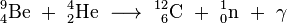 \ Mathrm {^ _ {9} {4} Seja \ + \ ^ {4} _ {2} Ele \ \ longrightarrow \ ^ {12} _ {\ 6} C \ + \ ^ _ {1} {0} n \ + \ \ gamma}
