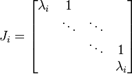 J_i = \ begin {bmatrix} \ lambda_i & 1 & \; & \; \\ \; & \ Ddots & \ ddots & \; \\ \; & \; & \ & 1 ddots \\ \; & \; & \; & \ Lambda_i \ end {bmatrix}