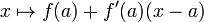 x \ mapsto f (a) + f '(a), (X-a)