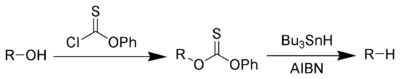 Barton-McCombie Desoxigenação Scheme.png