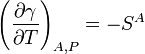 \ Left (\ frac {\ \ gamma parcial} {\ T parcial} \ right) _ {A, P} = - S ^ {A}