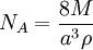 N_A = \ frac {8M} {a ^ ró 3 \} \,