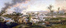 Battlescene cavalaria com pirâmides no fundo