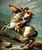 Pintura Retrato de um cavalo de elevação-up em um ângulo de 45 graus com um homem sentado sobre ela e apontando para a frente com a mão direita, enquanto segurando as rédeas com a esquerda